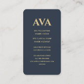 Modern Professioneel Donkerblauw Goud Monogram Visitekaartje (Achterkant)