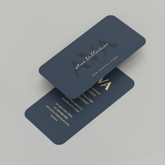 Modern Professioneel Donkerblauw Goud Monogram Visitekaartje
