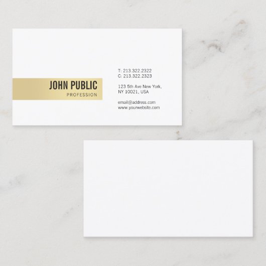 Modern Professioneel Eenvoudig Sjabloon Goud Wit Visitekaartje (Voorkant / Achterkant)