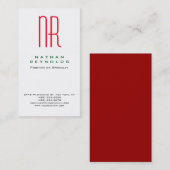 Modern professioneel eenvoudig wit rood monogram visitekaartje (Voorkant / Achterkant)