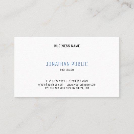 Modern Professioneel Elegant Blauw en Wit Eenvoudi Visitekaartje (Achterkant)