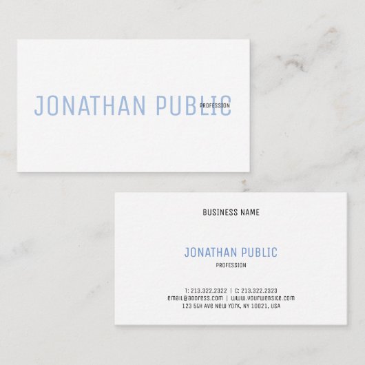 Modern Professioneel Elegant Blauw en Wit Eenvoudi Visitekaartje (Voorkant / Achterkant)