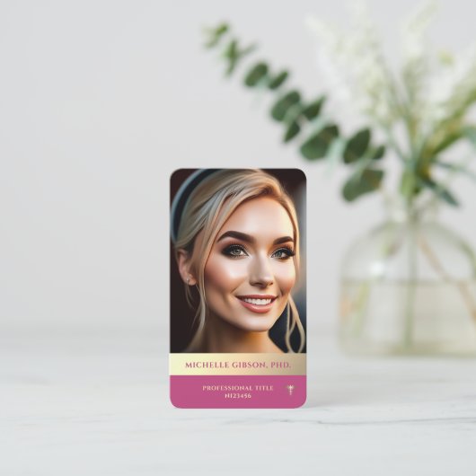 Modern Professioneel Elegant Roze Goud Monogram QR Visitekaartje (Staand voorkant)