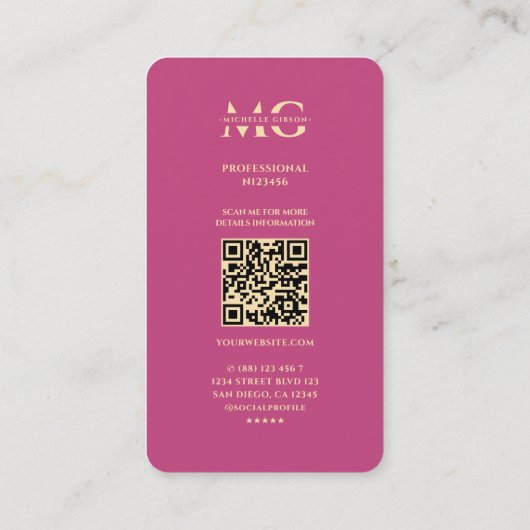 Modern Professioneel Elegant Roze Goud Monogram QR Visitekaartje (Achterkant)
