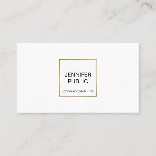 Modern Professioneel Elegant Wit Goud Chique Eenvo Visitekaartje (Voorkant)