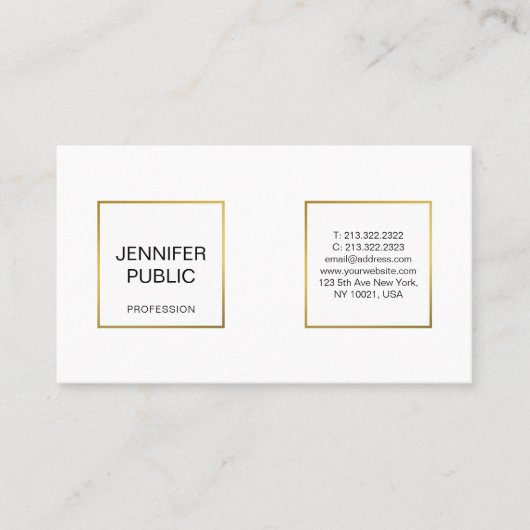 Modern Professioneel Elegant Wit Goud Chique Eenvo Visitekaartje (Voorkant)