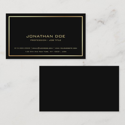 Modern Professioneel Elegant Zwart Goud Classy Visitekaartje (Voorkant / Achterkant)