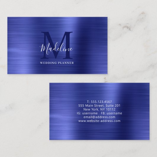 Modern professioneel geborsteld metallisch blauw m visitekaartje (Voorkant / Achterkant)