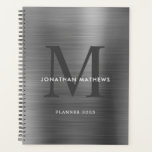 Modern professioneel geborsteld metallisch grijs m planner<br><div class="desc">Moderne professionele geborstelde metalen grijze monogram</div>