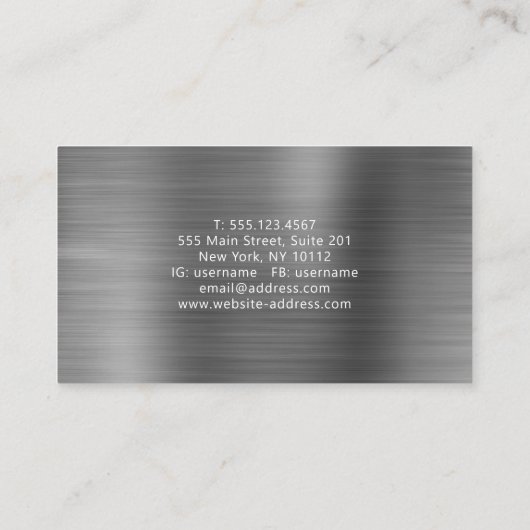 Modern professioneel geborsteld metallisch grijs z visitekaartje (Achterkant)