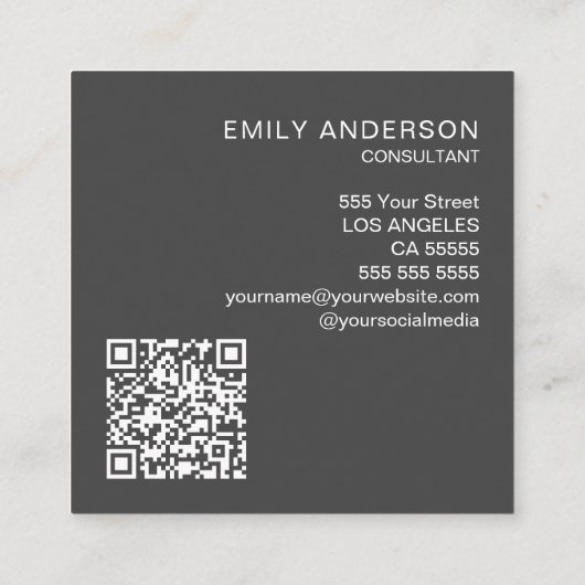 Modern professioneel gepersonaliseerd QR-Visitekaa Vierkante Visitekaartje (Achterkant)