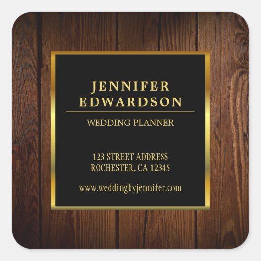 Modern professioneel goud zwart hout product vierkante sticker (Voorkant)
