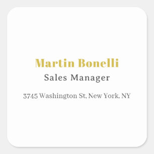 Modern professioneel goud zwart & wit serif letter vierkante sticker