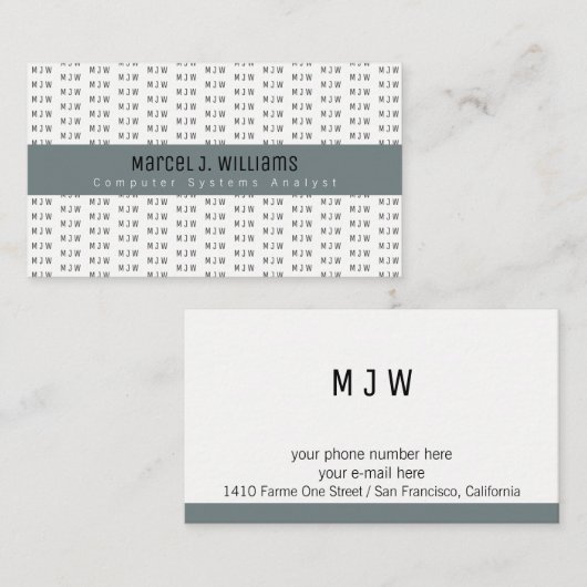 Modern professioneel grijs streep & initialen patr visitekaartje (Voorkant / Achterkant)