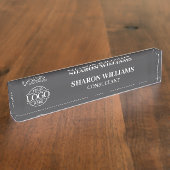 Modern Professioneel Grijs Wit Kantoor Titelbureau Naambordje (Zijkant)