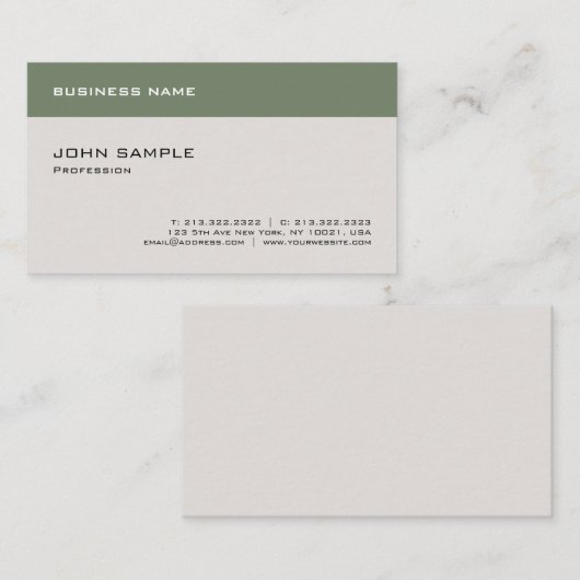 Modern Professioneel Groen Beige Elegant Plain Visitekaartje (Voorkant / Achterkant)