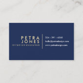 Modern professioneel marineblauw goud chique marme visitekaartje (Achterkant)