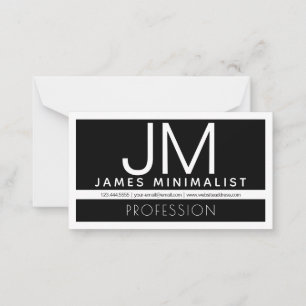 Modern Professioneel Minimaal Design Zwart & Wit Notitiekaartje