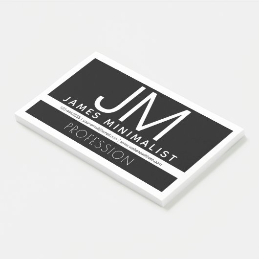Modern Professioneel Minimaal Design | Zwart & Wit Post-it® Notes (Schuin)