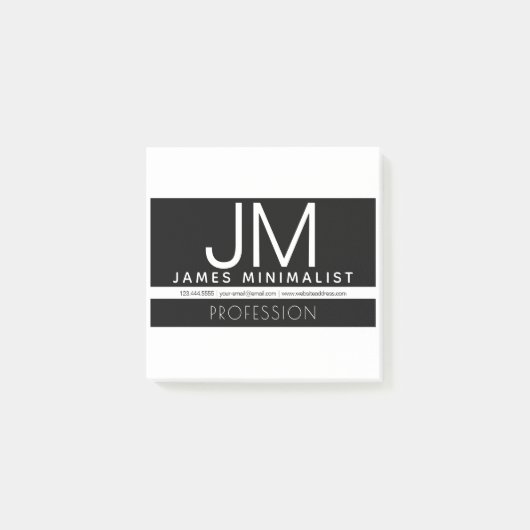 Modern Professioneel Minimaal Design | Zwart & Wit Post-it® Notes (Voorkant)