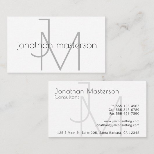 Modern professioneel minimalistisch monogram visitekaartje (Voorkant / Achterkant)