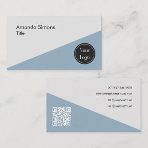 Modern Professioneel Minimalistisch QR Code Blauw Visitekaartje