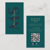 Modern professioneel monogram donker Blauwgroen el Visitekaartje (Voorkant / Achterkant)