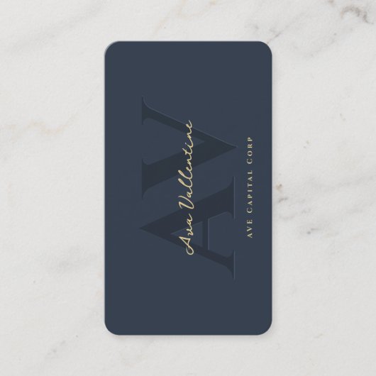 Modern Professioneel Monogram Donkerblauw Visitekaartje (Voorkant)