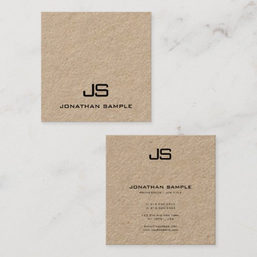 Modern Professioneel Monogram Elegant Kraftpapier- Vierkante Visitekaartje (Voorkant / Achterkant)