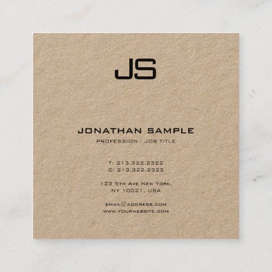 Modern Professioneel Monogram Elegant Kraftpapier- Vierkante Visitekaartje (Achterkant)