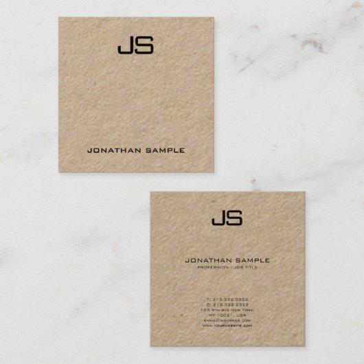 Modern Professioneel Monogram Elegant Kraftpapier- Vierkante Visitekaartje (Voorkant / Achterkant)