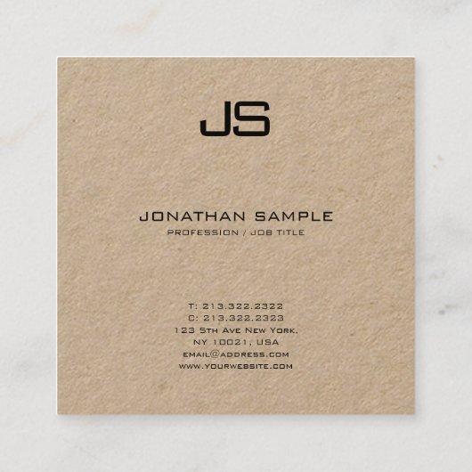 Modern Professioneel Monogram Elegant Kraftpapier- Vierkante Visitekaartje (Achterkant)