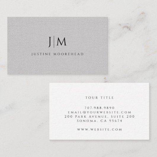 Modern professioneel monogram minimalistisch grijs visitekaartje (Voorkant / Achterkant)