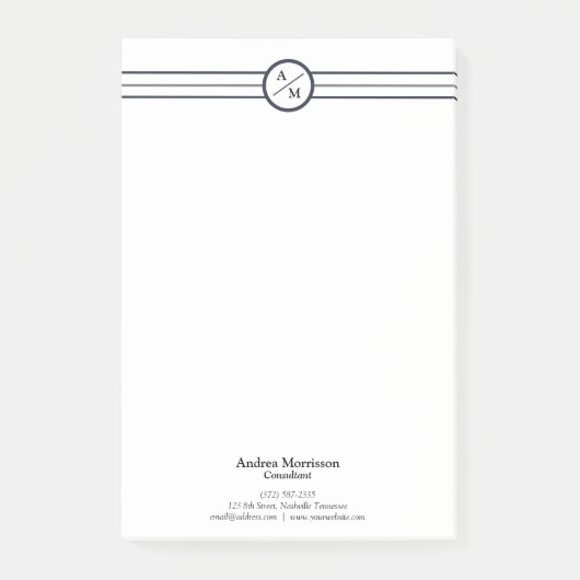 Modern professioneel monogram post-it® notes (Voorkant)