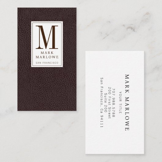 Modern professioneel monogram zwart lederen effect visitekaartje (Voorkant / Achterkant)