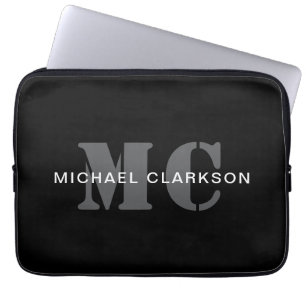 Modern professioneel monogram zwart-wit laptop sleeve