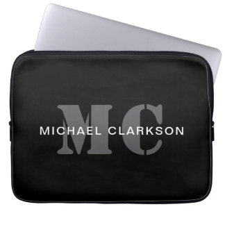 Modern professioneel monogram zwart-wit laptop sleeve