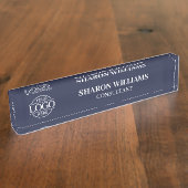 Modern Professioneel Navy Blue Kantoor Titelbureau Naambordje (Zijkant)