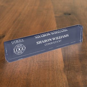 Modern Professioneel Navy Blue Kantoor Titelbureau Naambordje