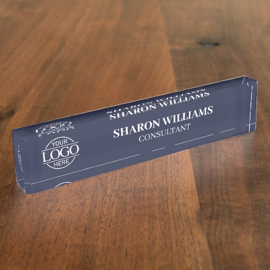 Modern Professioneel Navy Blue Kantoor Titelbureau Naambordje (Zijkant)