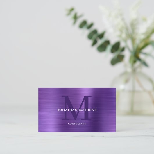 Modern professioneel Paars monogram geborsteld met Visitekaartje (Staand voorkant)