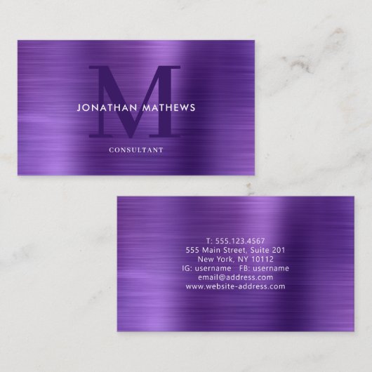 Modern professioneel Paars monogram geborsteld met Visitekaartje (Voorkant / Achterkant)