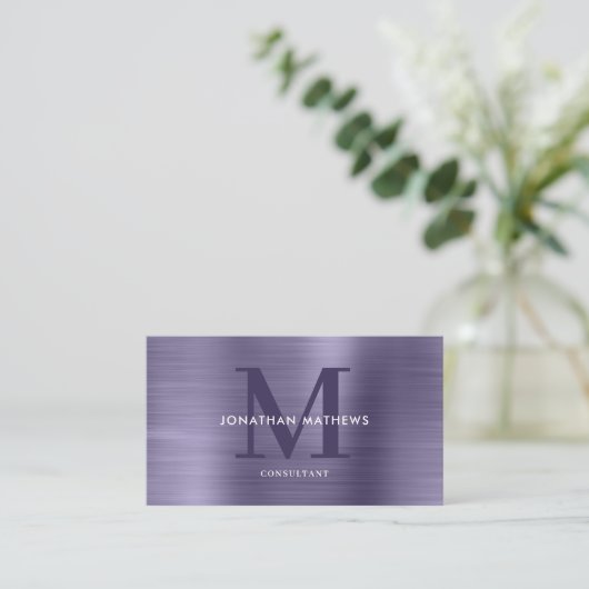 Modern professioneel Paars monogram geborsteld met Visitekaartje (Staand voorkant)