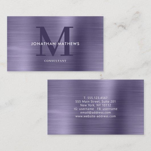 Modern professioneel Paars monogram geborsteld met Visitekaartje (Voorkant / Achterkant)