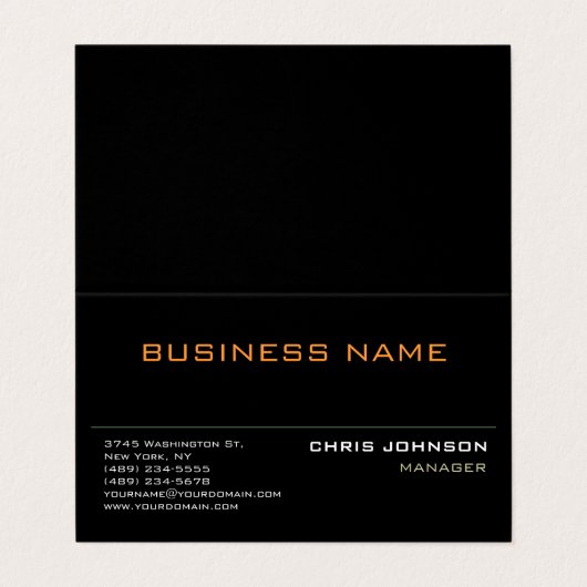 Modern professioneel rijk zwart Visitekaartje (Buitenkant ongevouwen)
