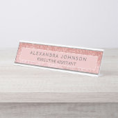 Modern professioneel Roos Gouden Glitter Marmer Bureau Naambordje (Voorkant)