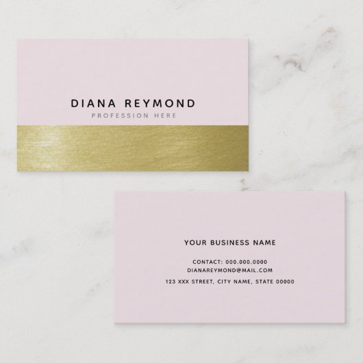 modern professioneel zeer lichtroze en faux goud visitekaartje (Voorkant / Achterkant)