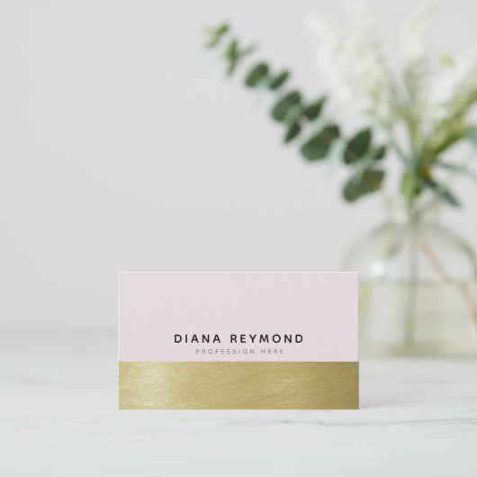 modern professioneel zeer lichtroze en faux goud visitekaartje (Staand voorkant)