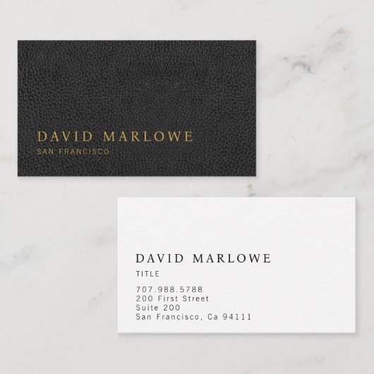 Modern professioneel zwart lederen effect visitekaartje (Voorkant / Achterkant)