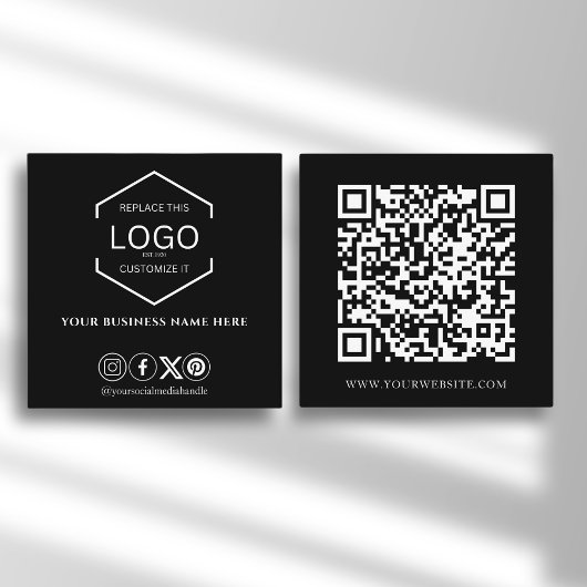 Modern Professioneel Zwart Logo QR Code Vierkante Visitekaartje
